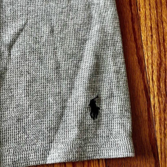 Polo Ralph Lauren Logo Thermal Waffle Knit Long Sleeve Shirt - Large - Gray - Picture 2 of 9